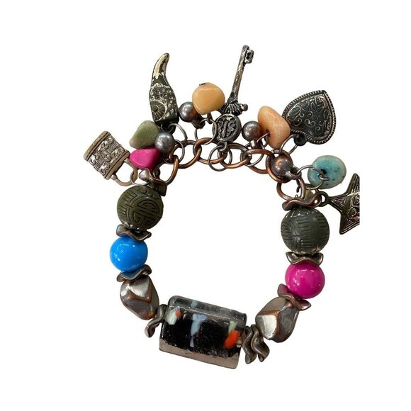 Stretch Large Wrist Bracelet Charm Chunky Heart Key  Lock Star Beads - Picture 1 of 10